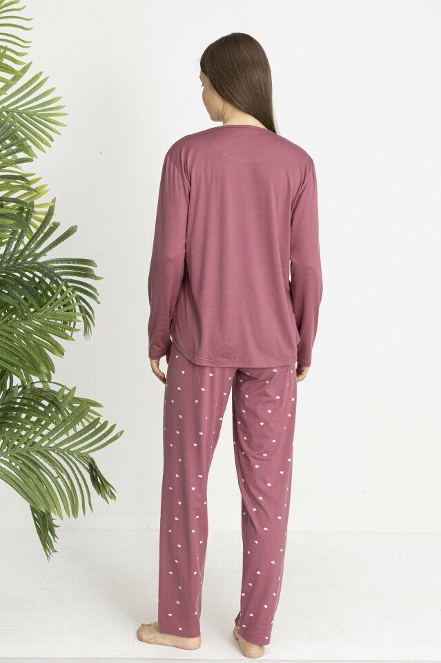 Estiva Kadın Kalp Alt Desenli Soft Uzun Kollu Pijama Takımı
