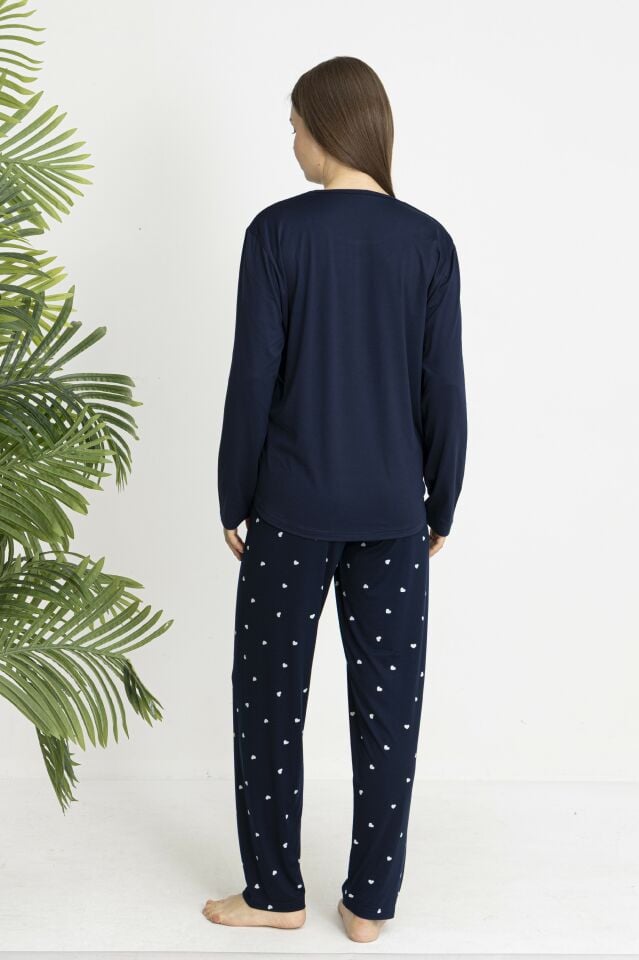 Estiva Kadın Kalp Alt Desenli Soft Uzun Kollu Pijama Takımı