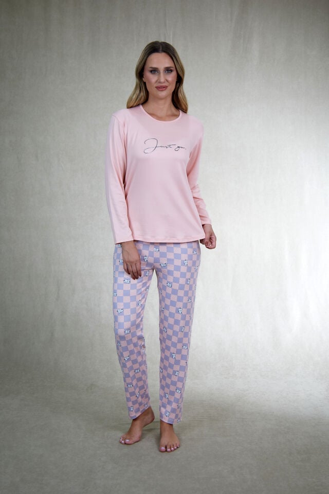 Estiva Kadın Kareli Alt Desenli Soft Uzun Kollu Pijama Takımı alternatif görsel