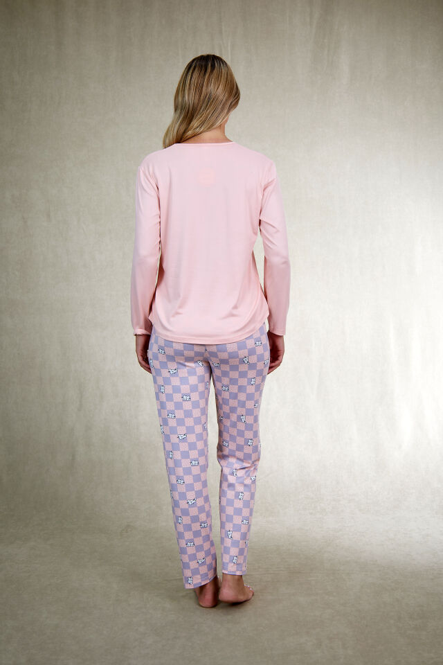 Estiva Kadın Kareli Alt Desenli Soft Uzun Kollu Pijama Takımı XL - SOMON