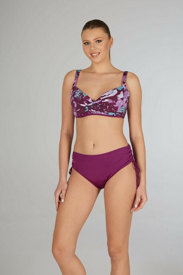 Estiva Kadın Dijital Desenli Mürdüm Emprime Kaplı Battal Beden Bikini Takımı