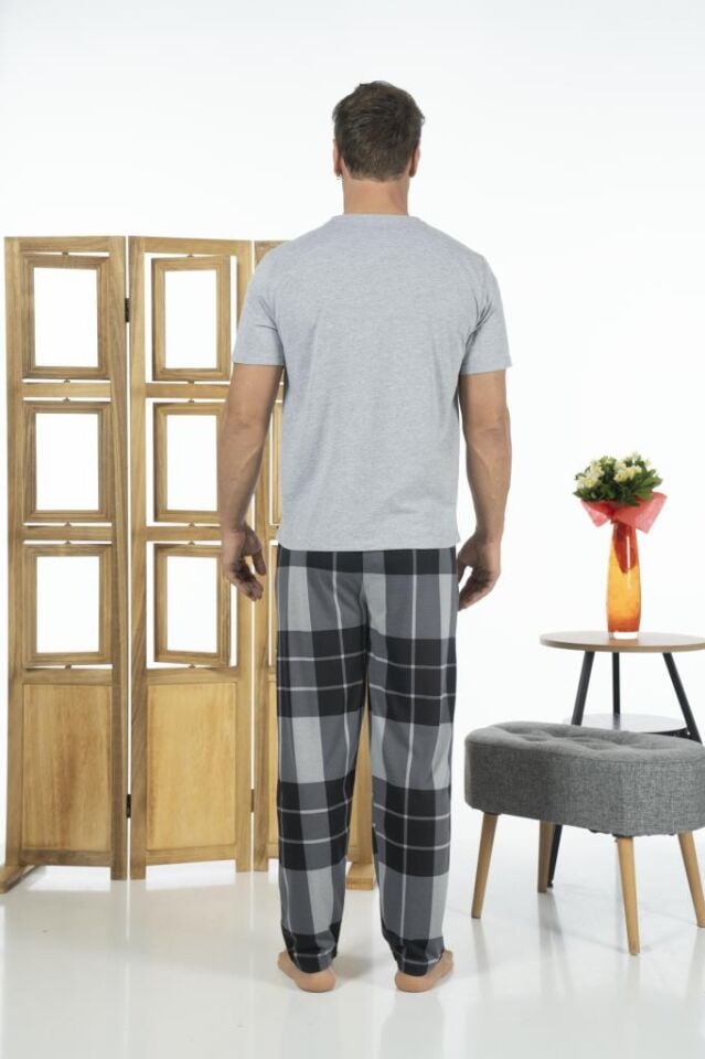 Estiva Erkek Uzun Kollu Kareli Yazlık Penye Pijama Takımı