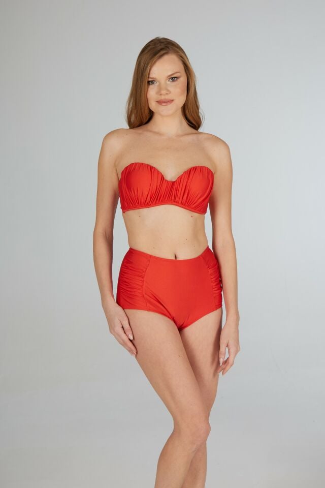 Estiva Drapeli Kaplı Straplez Bikini Takımı - Kırmızı