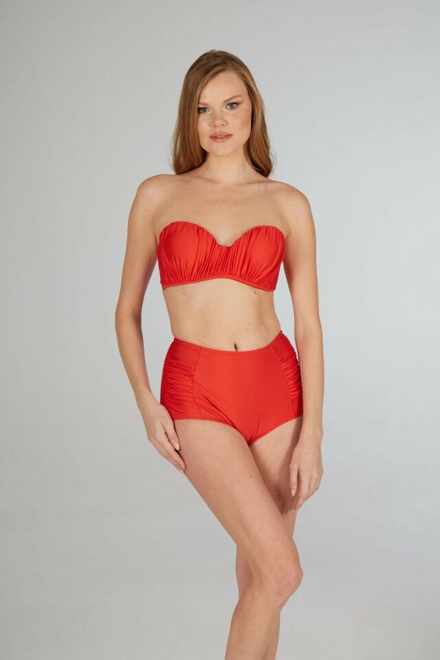 Estiva Drapeli Kaplı Straplez Bikini Takımı - Kırmızı