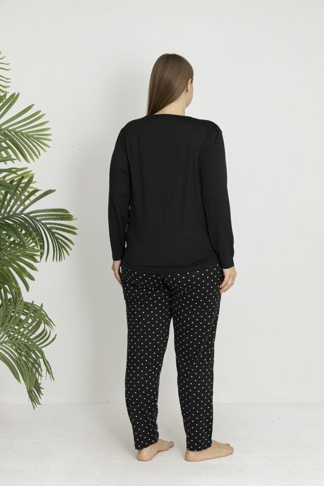 Estiva Kadın Puantiye Alt Desenli Soft Uzun Kollu Battal Pijama Takımı