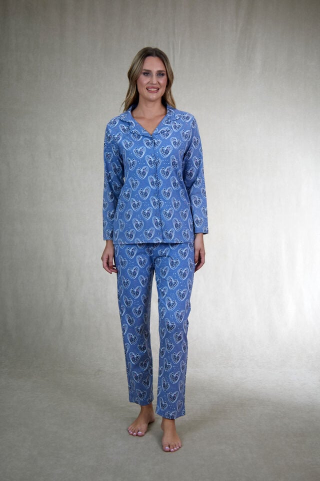Kadın Yazlık Kalpli Önden Düğmeli Kısa Kollu Penye Lycra Pijama Takımı alternatif görsel