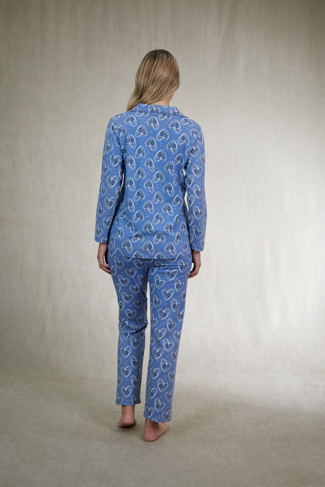 Kadın Yazlık Kalpli Önden Düğmeli Kısa Kollu Penye Lycra Pijama Takımı