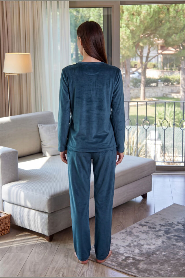 Estiva Kadın Everything Yazılı Kadife Pijama Takımı L - PETROL