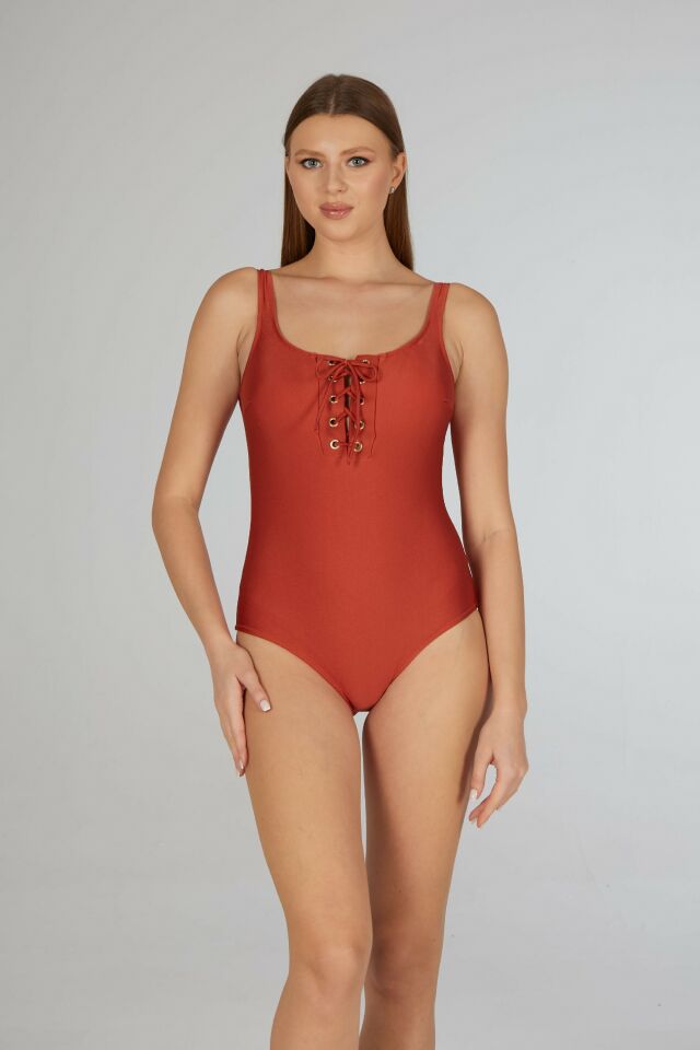 Estiva Kadın Tarçın Bağcık Detaylı Concept Tek Parça Mayo