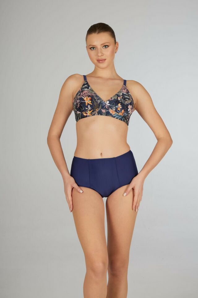 Estiva Yüksek Bel Kruvaze Desenli Bikini Takımı - Kahverengi