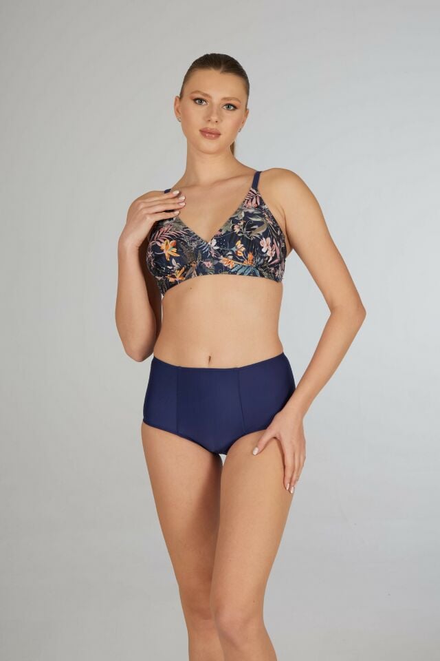 Estiva Yüksek Bel Kruvaze Desenli Bikini Takımı - Kahverengi