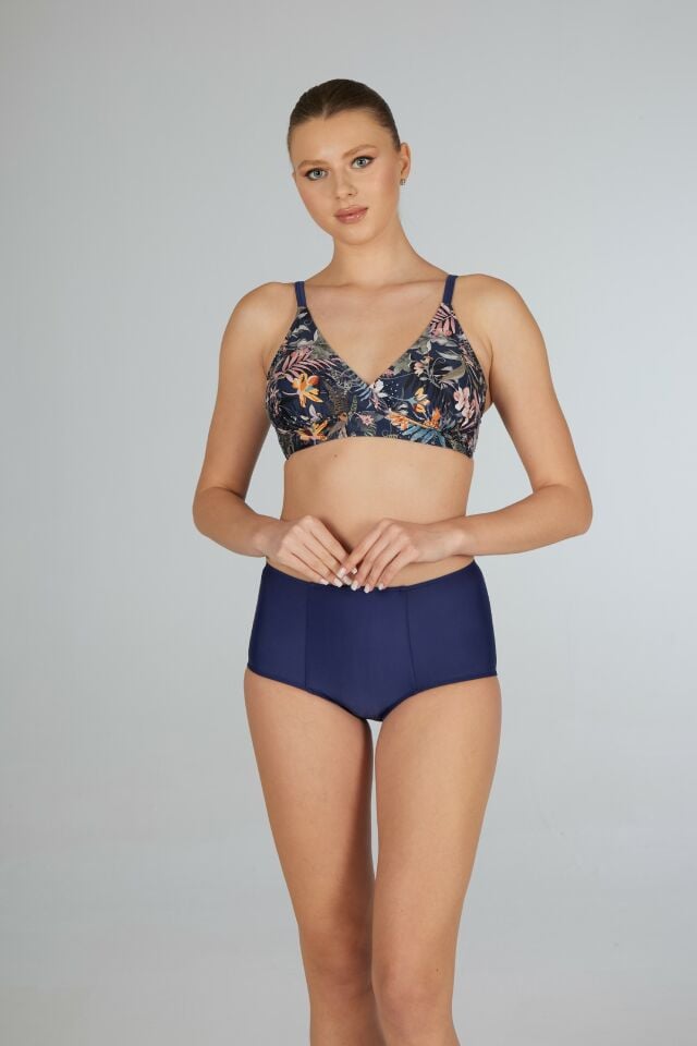 Estiva Yüksek Bel Kruvaze Desenli Bikini Takımı - Kahverengi