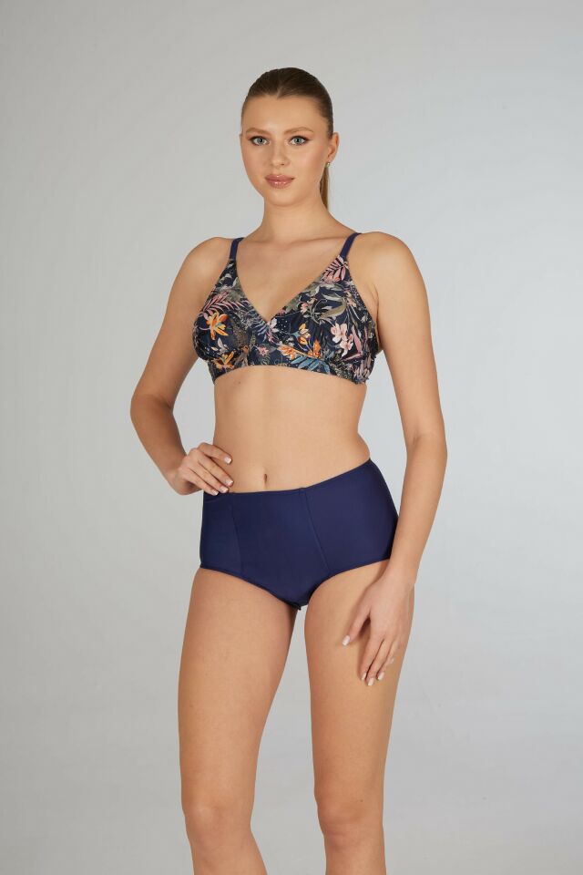 Estiva Yüksek Bel Kruvaze Desenli Bikini Takımı - Kahverengi