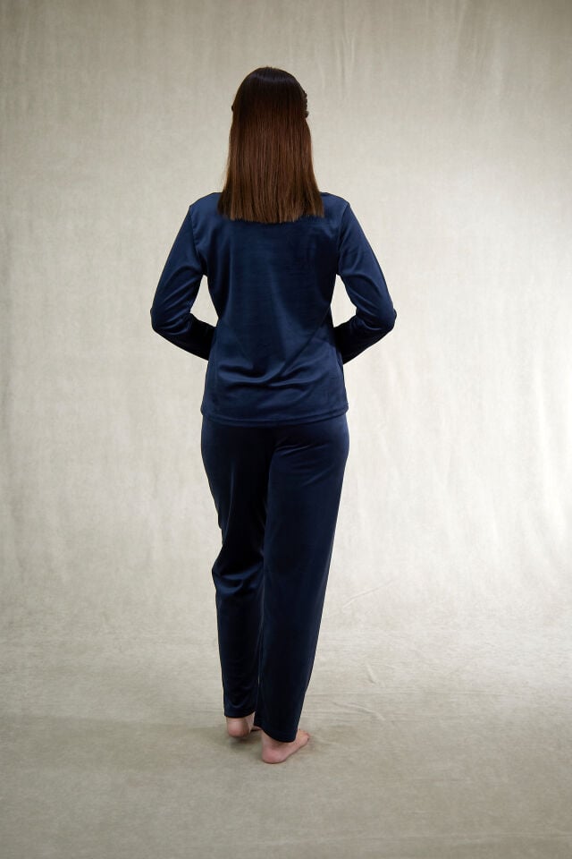 Estiva Kadın Wrapped Yazılı Kadife Pijama Takımı