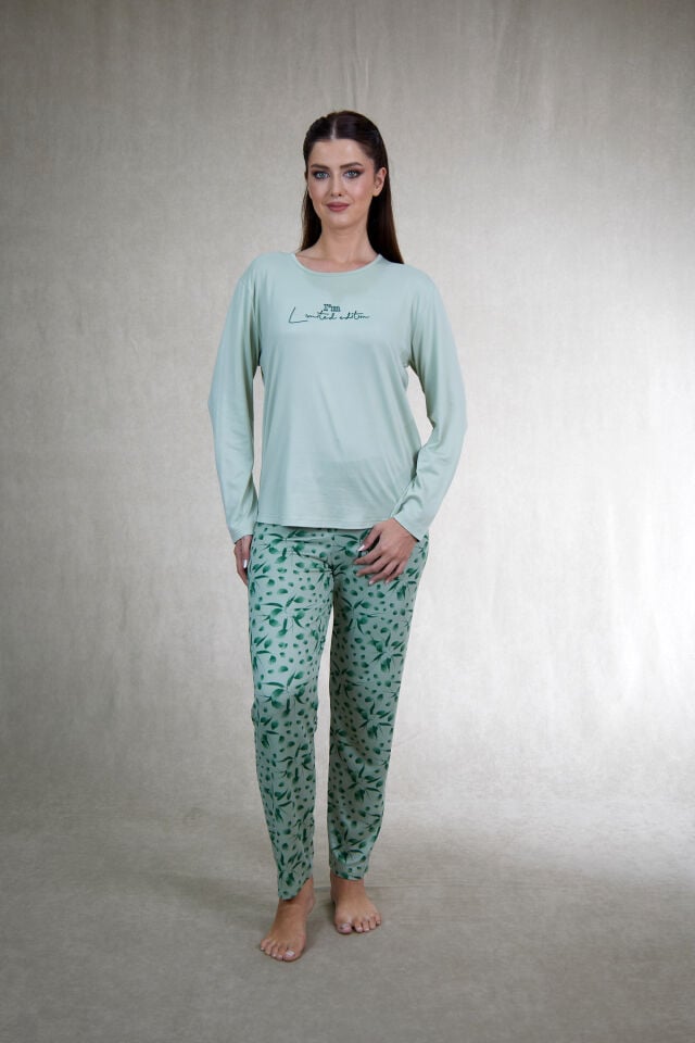 Estiva Kadın Flora Alt Desenli Soft Uzun Kollu Pijama Takımı
