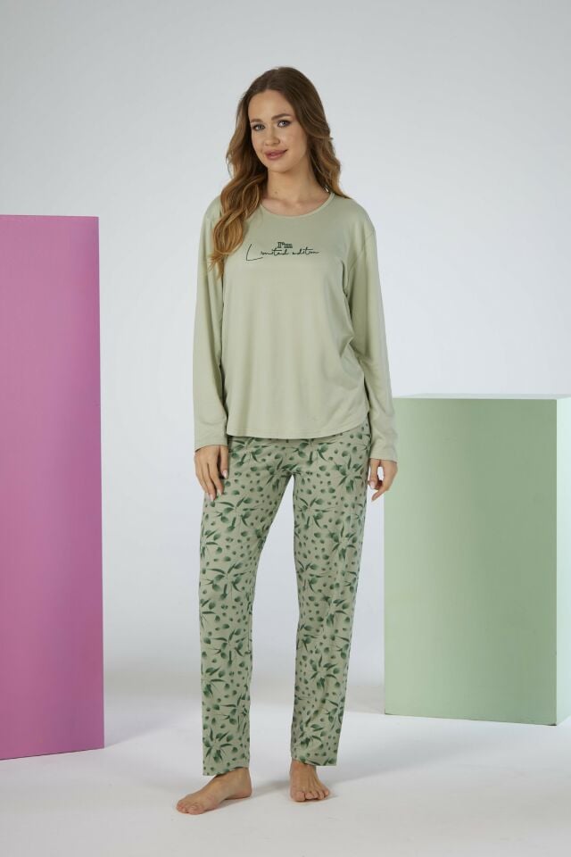 Estiva Kadın Flora Alt Desenli Soft Uzun Kollu Pijama Takımı alternatif görsel