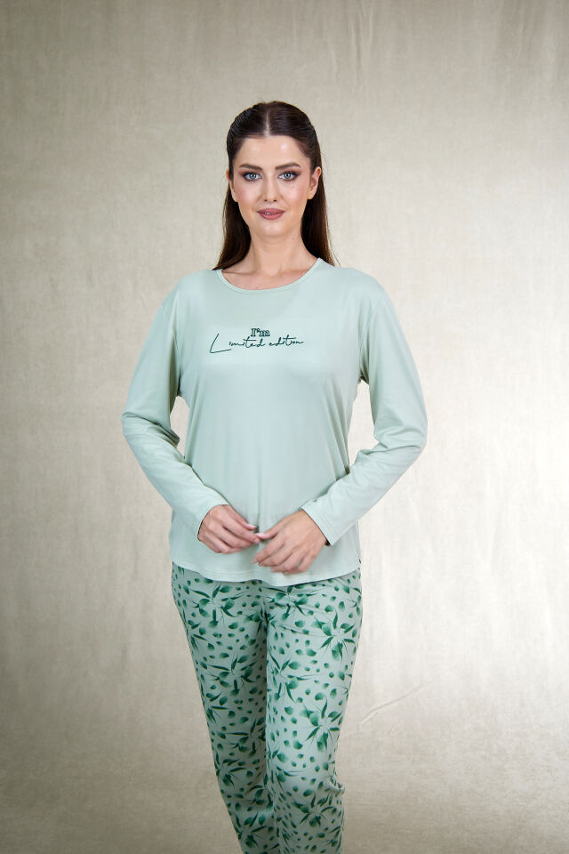 Estiva Kadın Flora Alt Desenli Soft Uzun Kollu Pijama Takımı