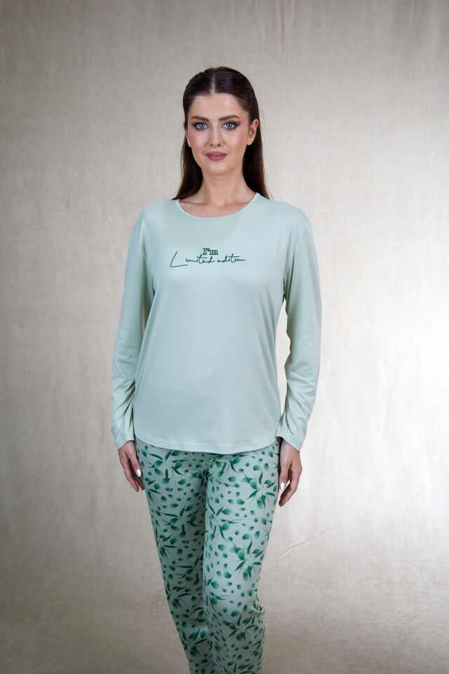 Estiva Kadın Flora Alt Desenli Soft Uzun Kollu Pijama Takımı