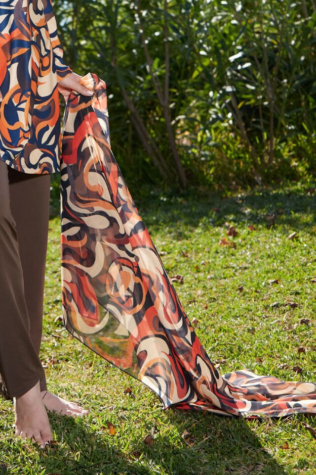 Estiva Flow Desenli Şal Pareo Beyaz