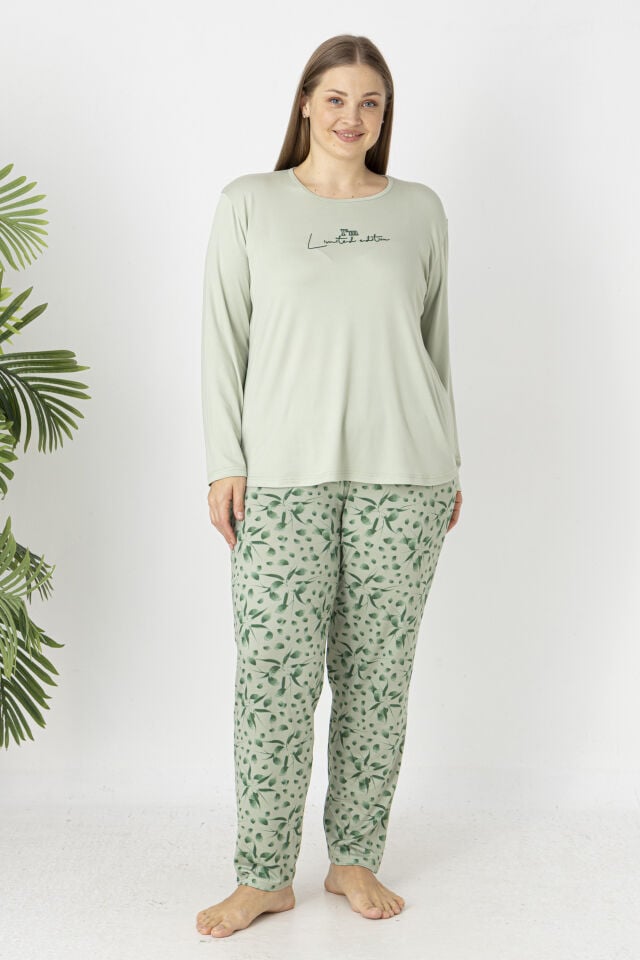 Estiva Kadın Flora Alt Desenli Soft Uzun Kollu Battal Pijama Takımı