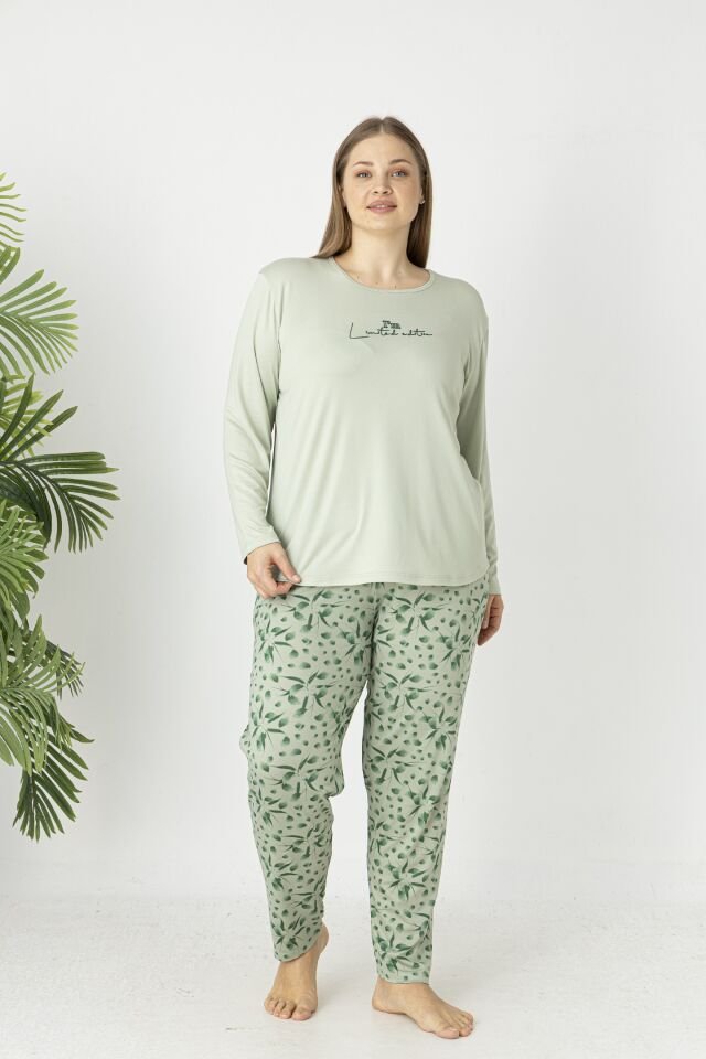 Estiva Kadın Flora Alt Desenli Soft Uzun Kollu Battal Pijama Takımı
