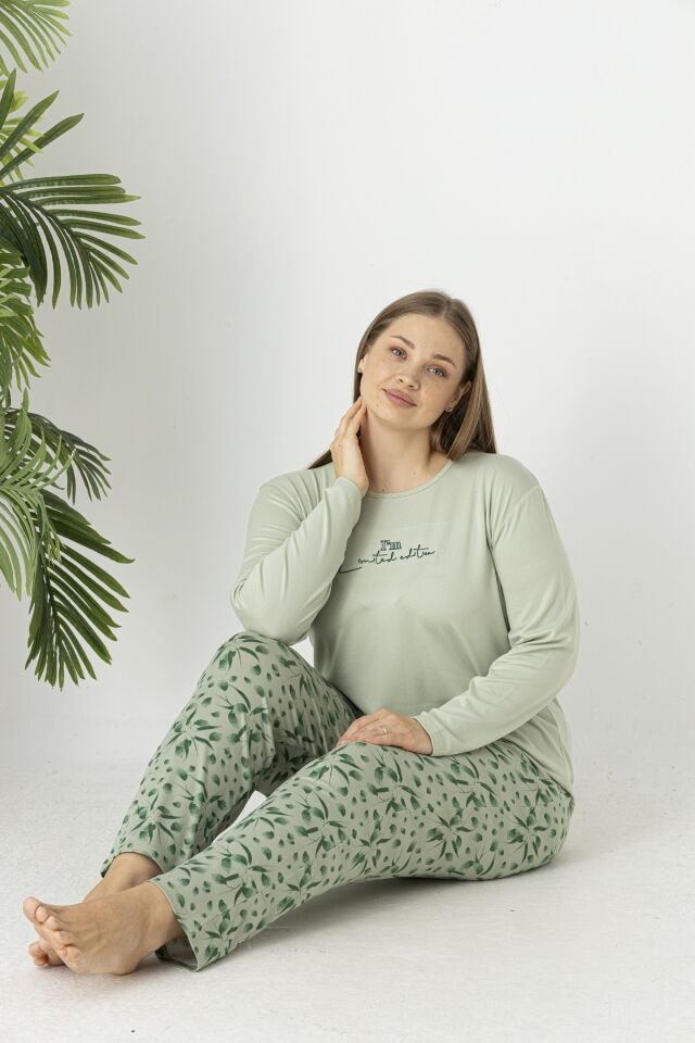 Estiva Kadın Flora Alt Desenli Soft Uzun Kollu Battal Pijama Takımı