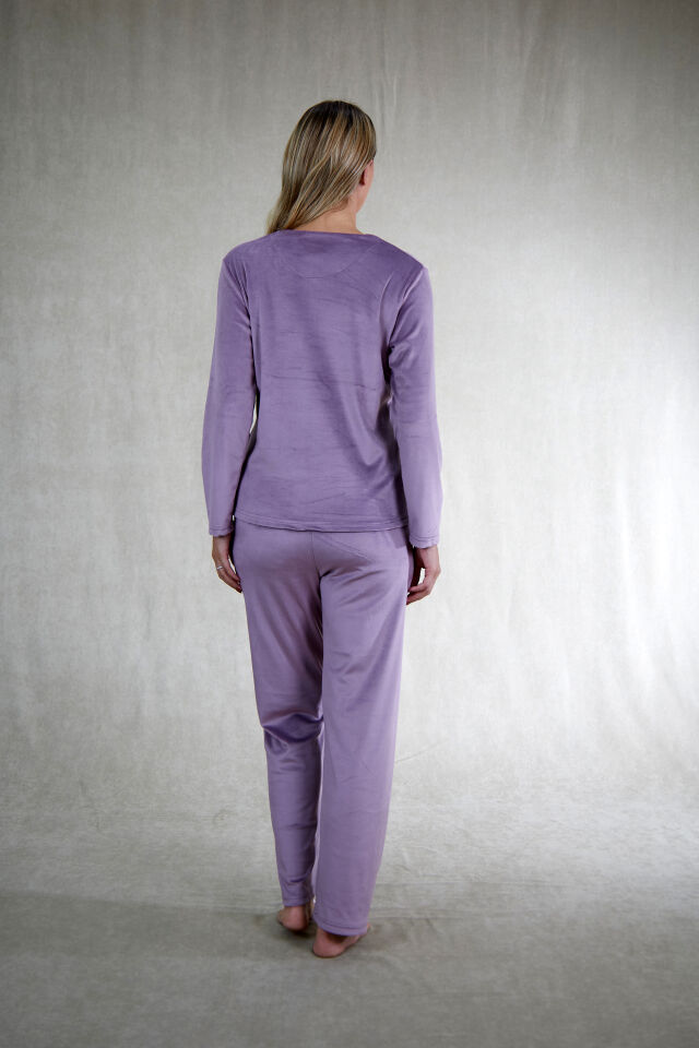 Estiva Kadın Love Yazılı Kadife Pijama Takımı XL - Lila