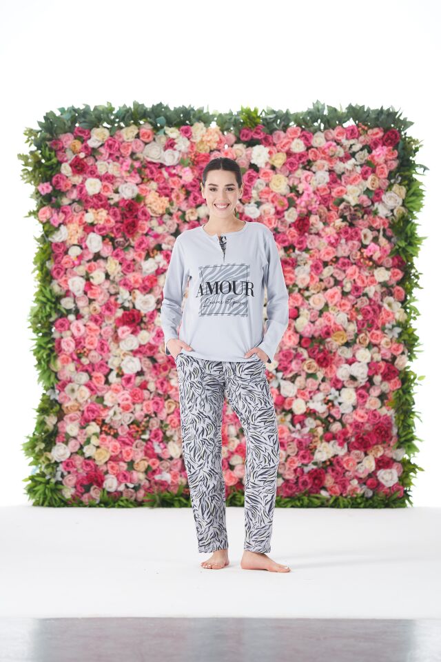 Kadın Yazlık Desenli Kısa Kollu Penye Lycra Pijama Takımı