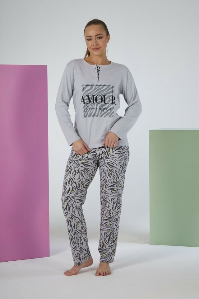 Kadın Yazlık Desenli Kısa Kollu Penye Lycra Pijama Takımı