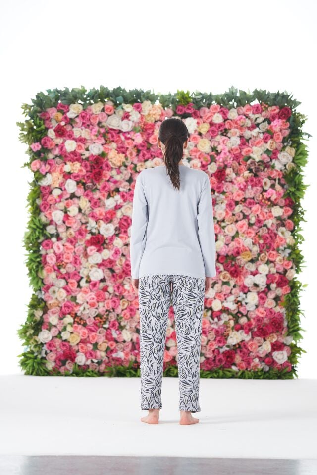 Kadın Yazlık Desenli Kısa Kollu Penye Lycra Pijama Takımı