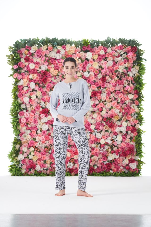 Kadın Yazlık Desenli Kısa Kollu Penye Lycra Pijama Takımı