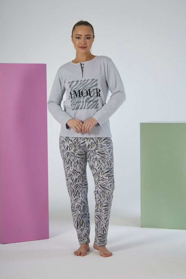 Kadın Yazlık Desenli Kısa Kollu Penye Lycra Pijama Takımı