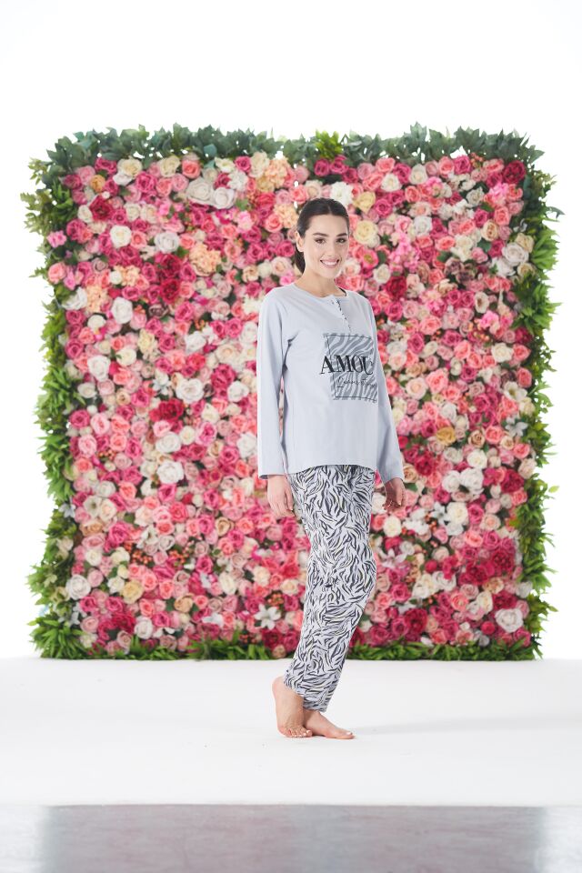 Kadın Yazlık Desenli Kısa Kollu Penye Lycra Pijama Takımı