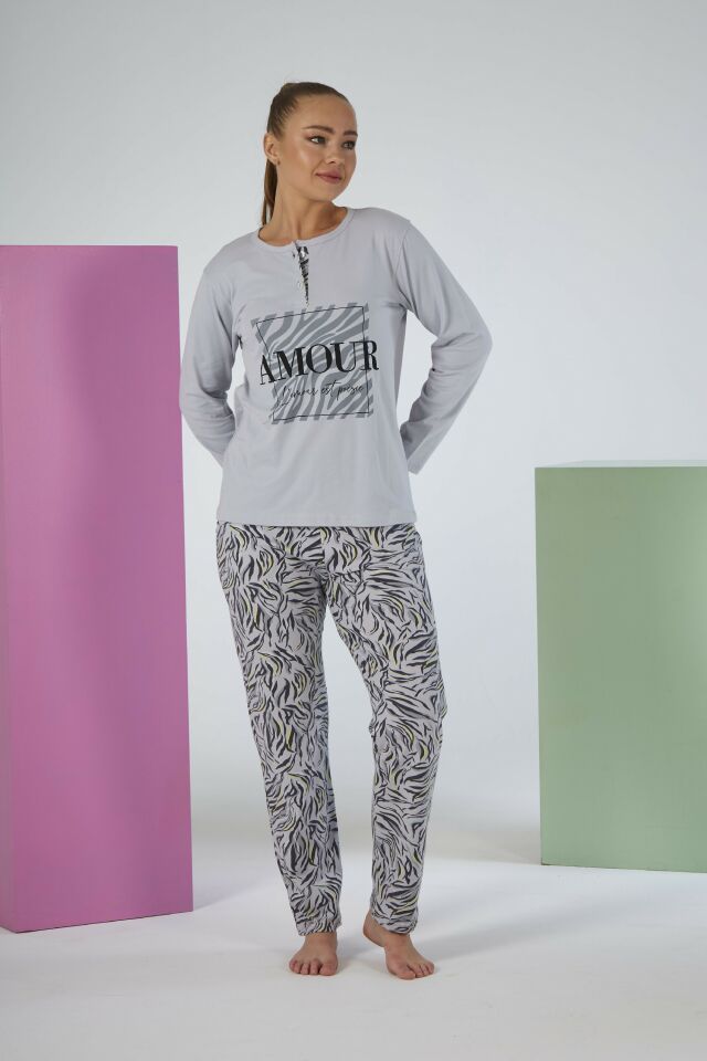 Kadın Yazlık Desenli Kısa Kollu Penye Lycra Pijama Takımı