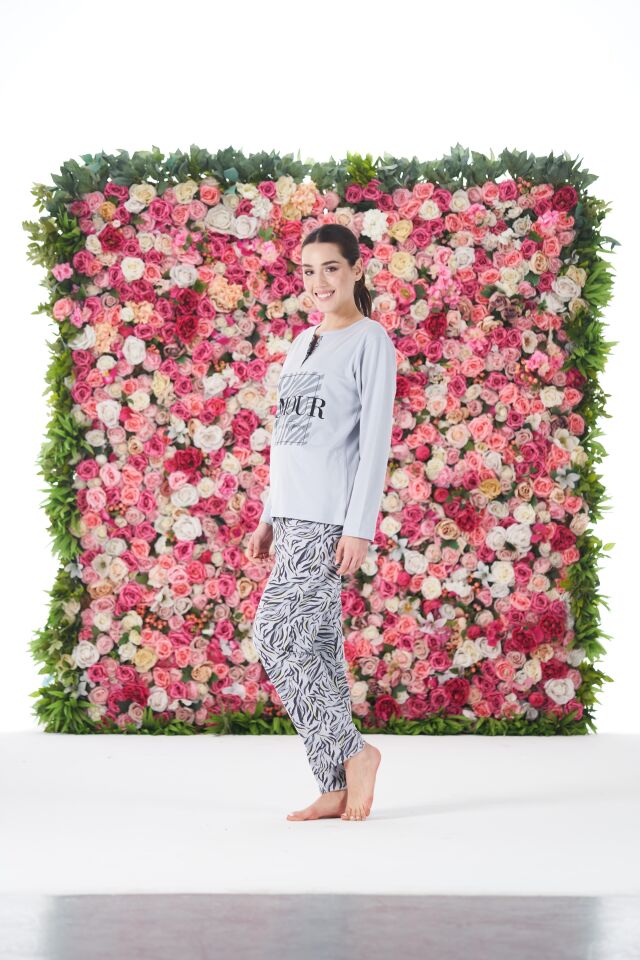 Kadın Yazlık Desenli Kısa Kollu Penye Lycra Pijama Takımı