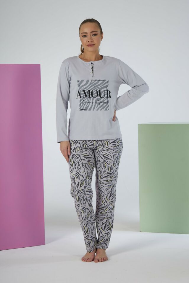 Kadın Yazlık Desenli Kısa Kollu Penye Lycra Pijama Takımı