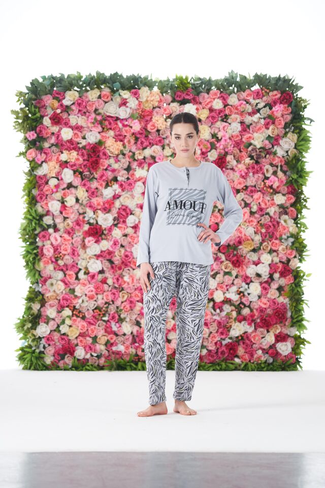 Kadın Yazlık Desenli Kısa Kollu Penye Lycra Pijama Takımı