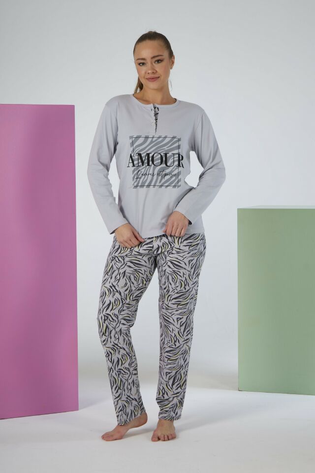 Kadın Yazlık Desenli Kısa Kollu Penye Lycra Pijama Takımı