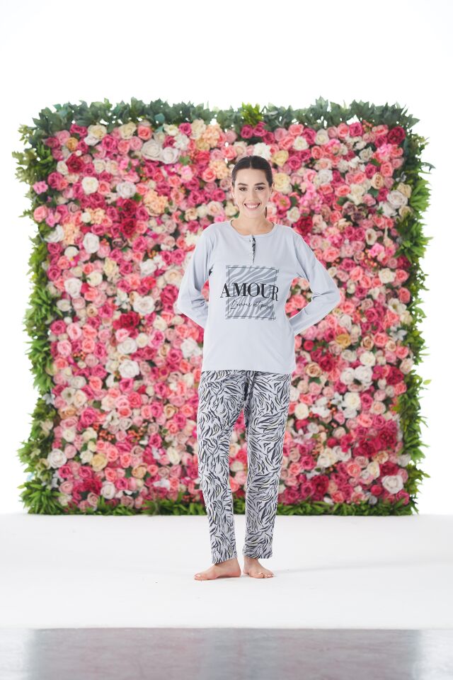 Kadın Yazlık Desenli Kısa Kollu Penye Lycra Pijama Takımı