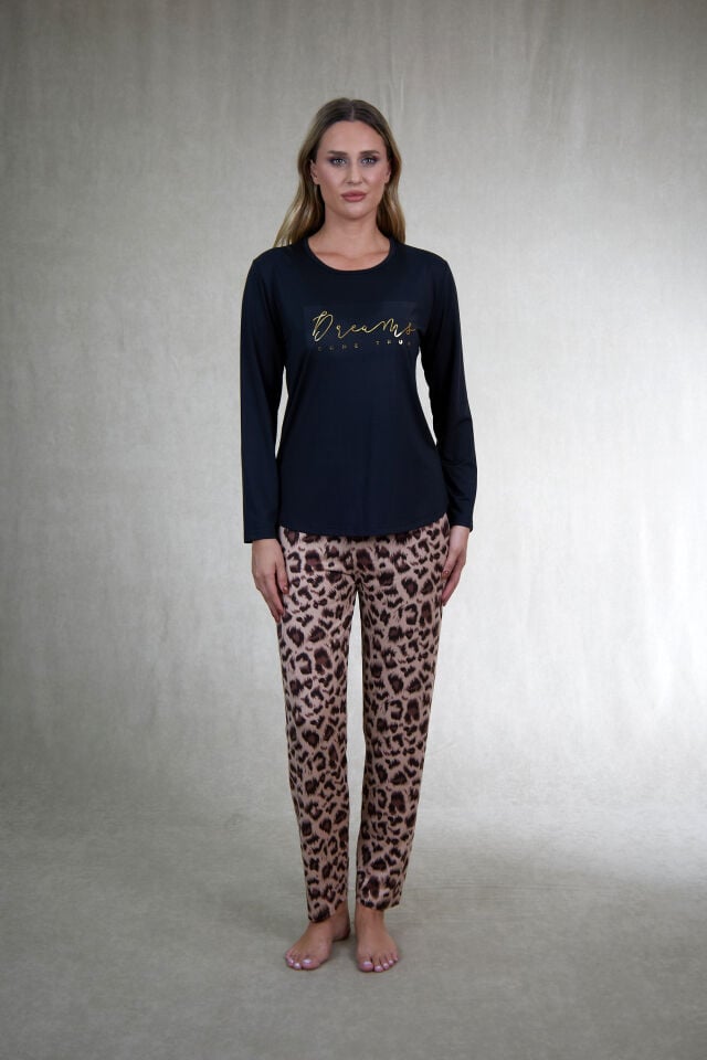 Estiva Kadın Kaplan Alt Desenli Soft Uzun Kollu Pijama Takımı