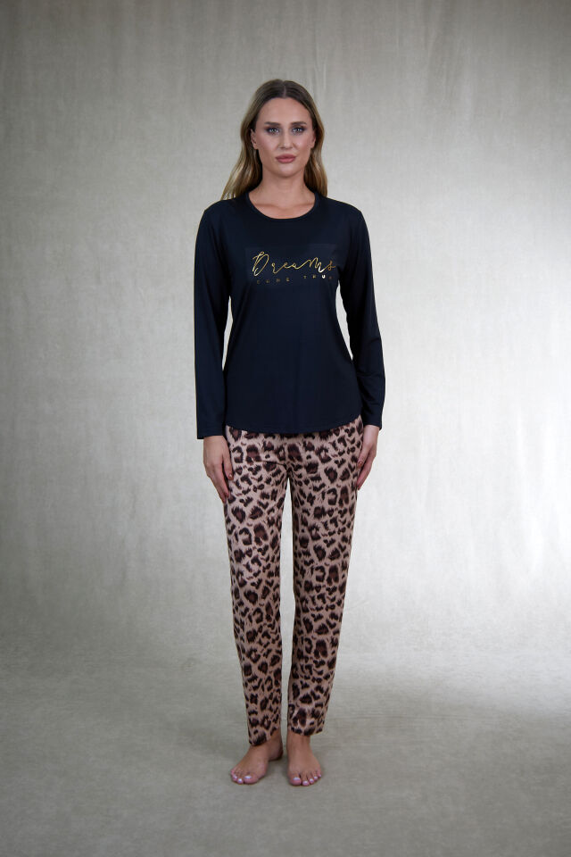 Estiva Kadın Kaplan Alt Desenli Soft Uzun Kollu Pijama Takımı