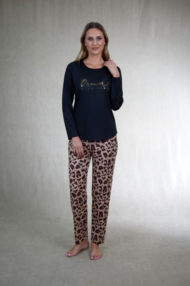 Estiva Kadın Kaplan Alt Desenli Soft Uzun Kollu Pijama Takımı
