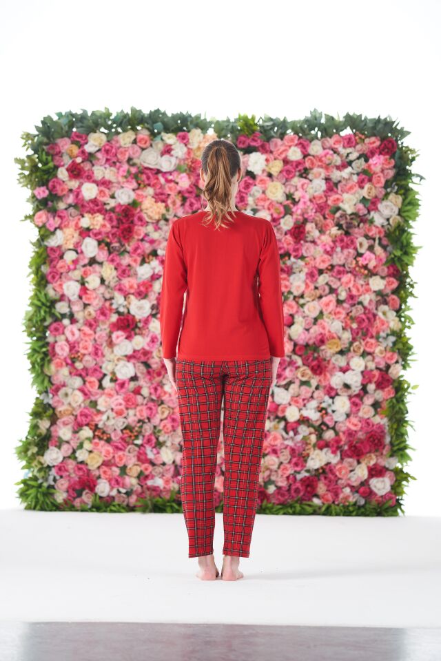 Kadın Yazlık Kareli Kısa Kollu Penye Lycra Pijama Takımı