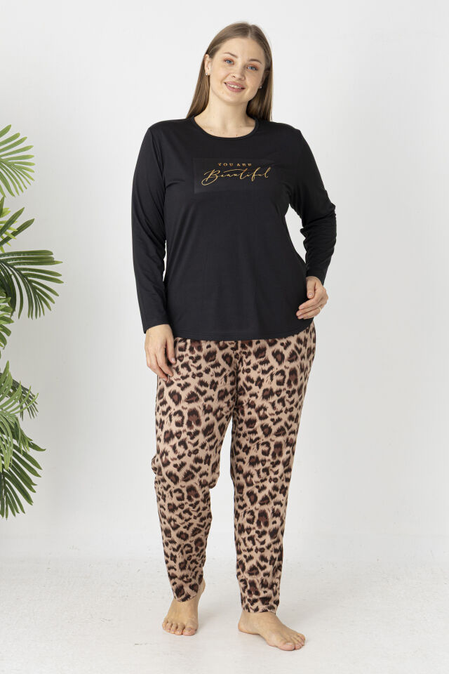 Estiva Kadın Kaplan Alt Desenli Soft Uzun Kollu Battal Pijama Takımı alternatif görsel
