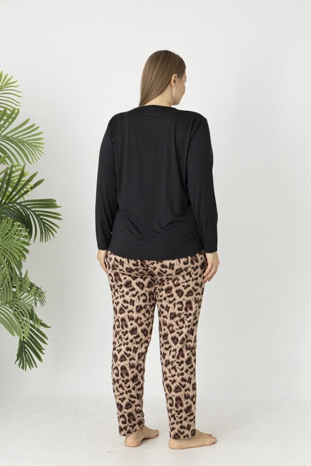 Estiva Kadın Kaplan Alt Desenli Soft Uzun Kollu Battal Pijama Takımı