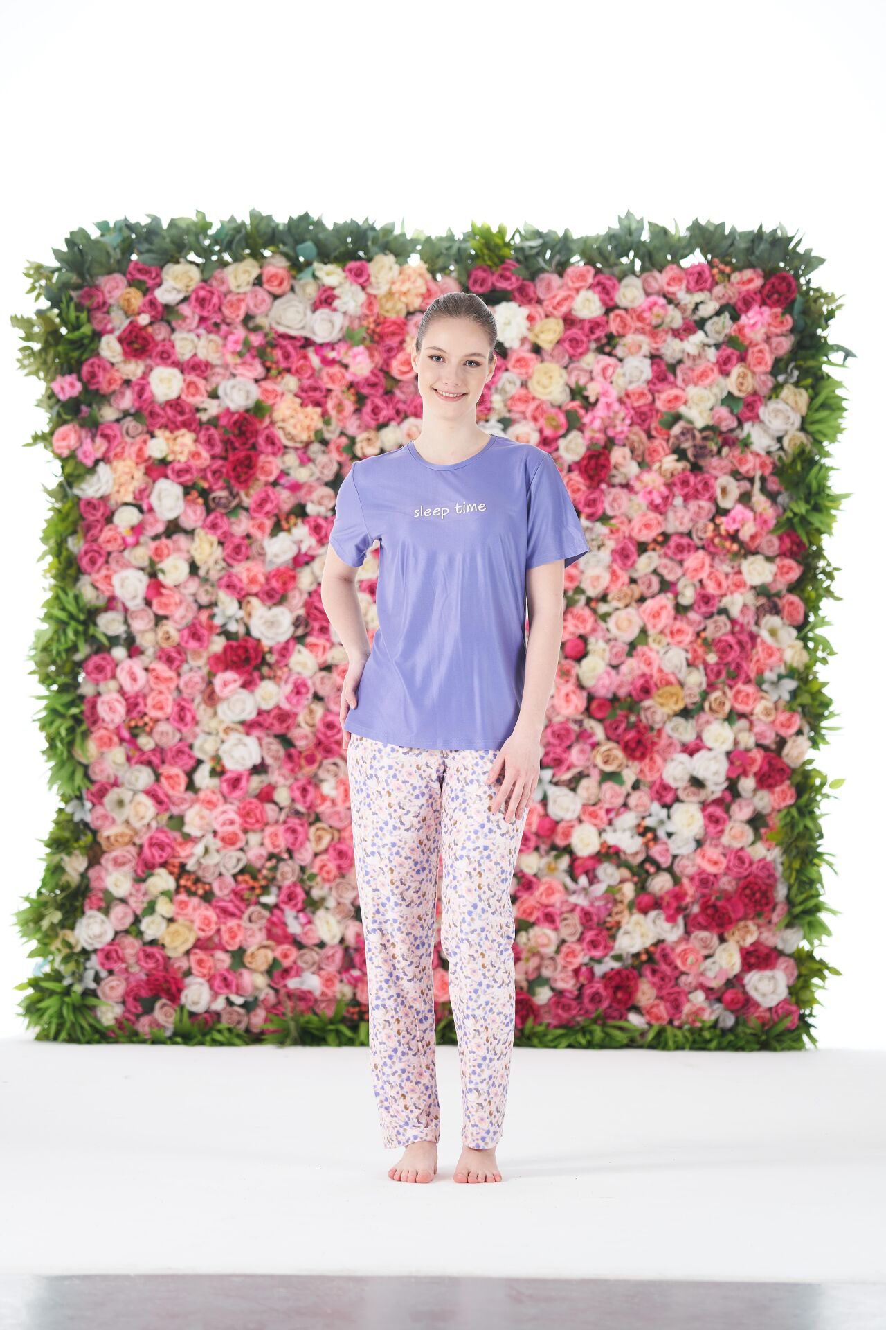 Kadın Yazlık Desenli Kısa Kollu Marla Pijama Takımı - Lila