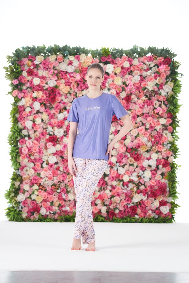 Kadın Yazlık Desenli Kısa Kollu Marla Pijama Takımı - Lila