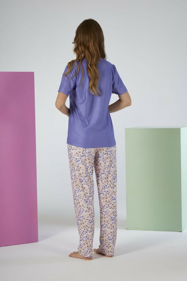 Kadın Yazlık Desenli Kısa Kollu Marla Pijama Takımı - Lila