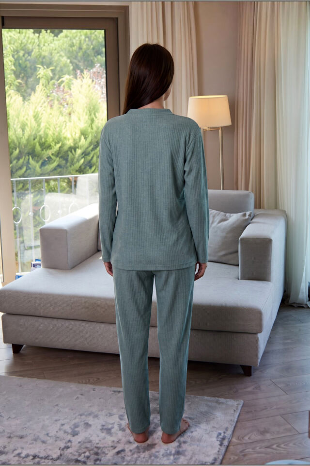Estiva Kadın Nakış İşlemeli Patlı İnterlok Şardonlu Pijama Takımı 2XL - Yeşil