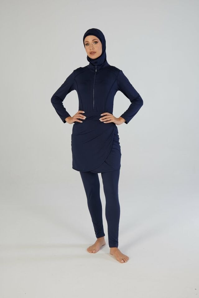 Estiva Tam Kapalı Yarım Fermuarlı Çıkarılabilir Etekli Uzun Taytlı Tesettür Mayo